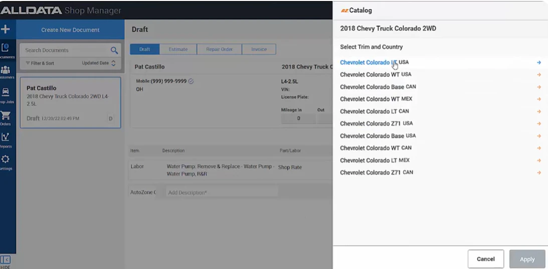 screenshot of ALLDATA Shop Manager